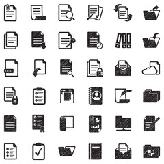 Documents Icons. Black Scribble Design. Vector Illustration.