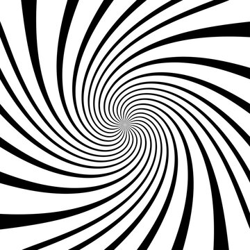 Twist, spiral, swirl, twirl element. BW Radial rotating stripes