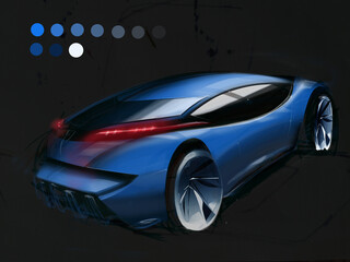 Hand-drawn sketch of a car. Concept. Design.