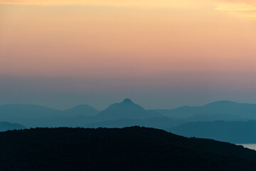 sunset in the mountains and sea in Corsica