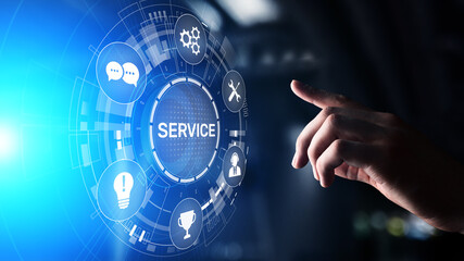 Service support customer help call center Business technology button on virtual screen.