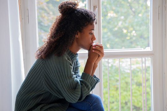 Black Woman Feeling Depression Symptoms Alone At Home