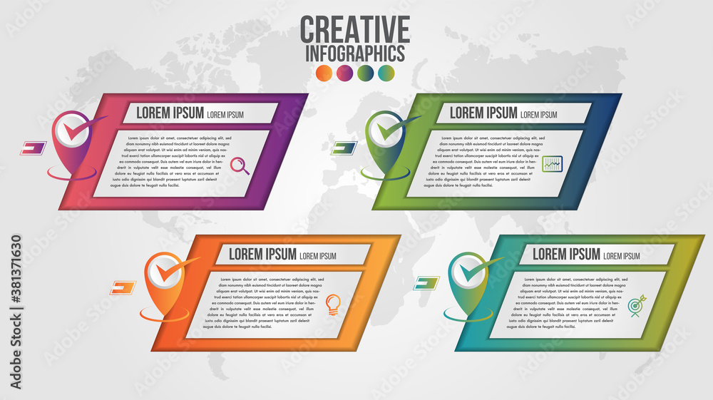 Aufkleber infographic modern timeline design vector template for business with 4 steps or options illustrate a
