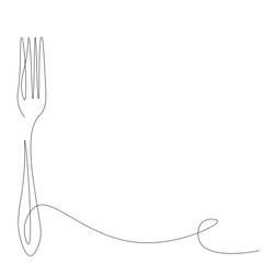 Fork silhouette on white background line drawing. Vector illustration