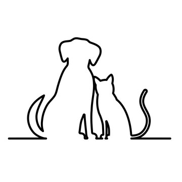 outline pets cat with dog vector illustration