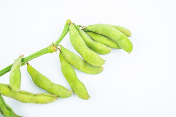 Fresh soybeans on white background