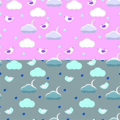 Cute sleeping birds patterns for textile, wrapping paper, wall paper and any kind of surfaces
