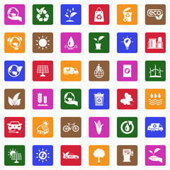 Ecology Icons. White Flat Design In Square. Vector Illustration.