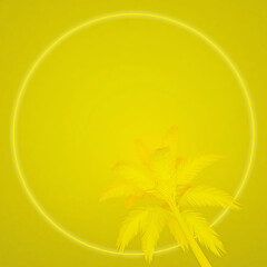 Fototapeta na wymiar background with yellow palm tree and neon ring bottom view