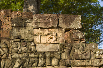 sculptures of the Terrace of the Leper King at Angkor Thom, Siem Reap, Cambodia