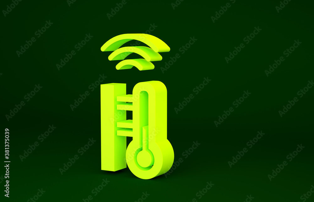 Poster yellow smart meteorology thermometer measuring system icon isolated on green background. internet of