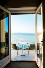 Fototapeta na wymiar Hotel room balcony with amazing sea view