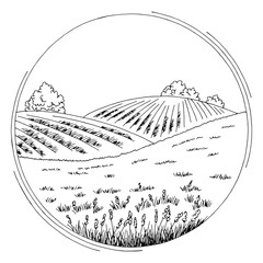 Field round frame graphic black white landscape isolated sketch illustration vector