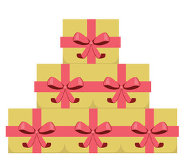 Illustration - many gifts isolated on white background. The symbol of a happy mood.