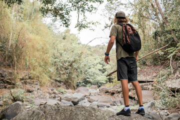 tourist walks on the stone