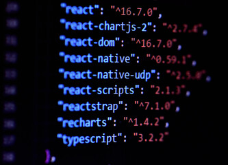 Close-up of webpack configure React, Javascript programming source code