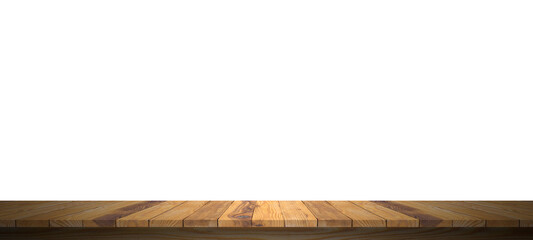 Wooden tabletop isolated on white background empty rustic wood table,for montage product display or design key visual layout with clipping path.