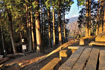 冬の丹沢と富士山 朝日の小草平より望む