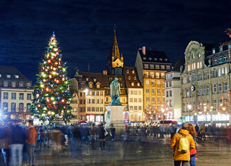 Christmas tree and christmas market at 'Place Kleber' in Strasbourg