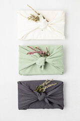 Zero waste gift wrapping traditional Japanese furoshiki style. Plastic free hand made gift package