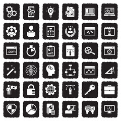 Development Icons. Grunge Black Flat Design. Vector Illustration.