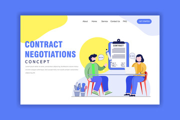 Flat Design Concept of Contract Negotiations Landing Page