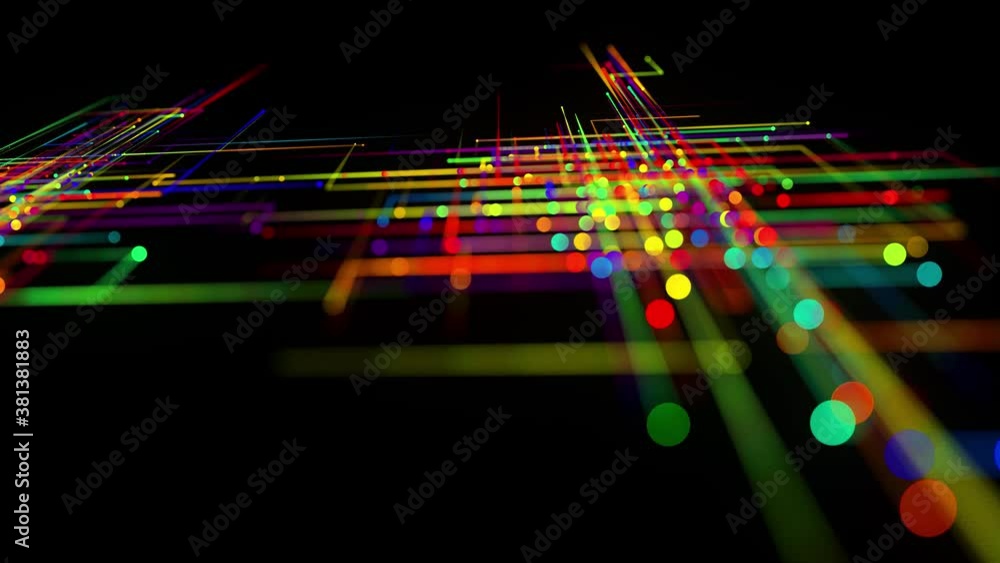 Aufkleber abstract looped background as technological concept with many lines and nodes of different colors. s