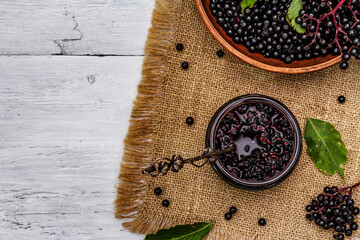 Elderberry jam from ripe berries