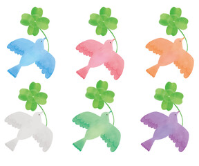 クローバーを持った鳥のイラスト