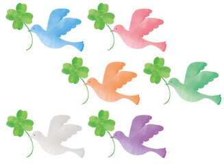 クローバーを持った鳥のイラスト