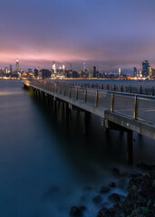 Fototapeta na wymiar East river pier at dawn with a long exposure,