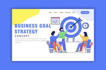 Flat Design Concept of Business Goal Strategy, Business Target, Marketing Strategy, goal achievement.Vector Illustration Flat Design for Website, Banner and Business Presentation