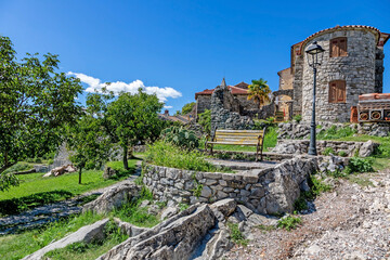 Fototapeta na wymiar Street scene of the historic town Hum in Croatia during daytime