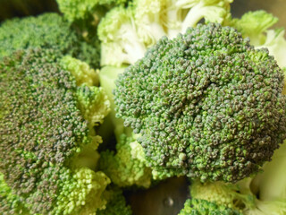 Fresh raw broccoli. Broccoli florets ready for cooking.