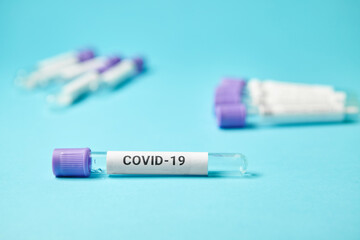 Patient sample of corona virus. Blood testing tubes. Coronavirus covid 19.