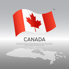 Canada wavy flag and mosaic map on light background. Creative background for the national Canadian poster. Vector design. Business booklet. State canadian patriotic banner, flyer