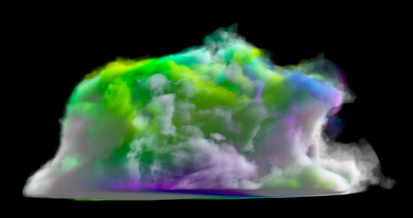 3d rendering. Multicolored dense cloud on a black background. Fantasy background.