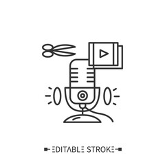 Recording software line icon. Podcast editing computer programs. Episode editing and layout. Internet digital recording, online broadcasting concept. Isolated vector illustration. Editable stroke 