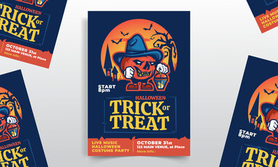 Halloween Illustrative Flyer Layout with Pumpkin Character