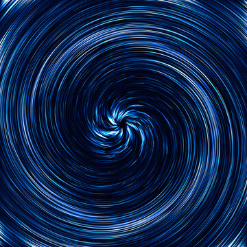 Blue space spiral shiny background. Time warp, traveling in space. Spiral galaxy with bright illumination.
