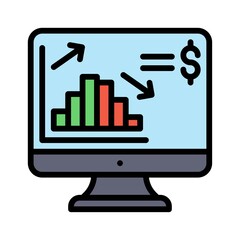 economic recession related graph, computer screen and dollar sign vectors with editable stroke,