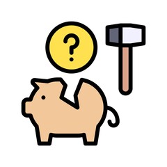 economic recession related crack pig with question mark and hummer vectors with editable stroke,