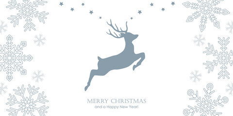 christmas greeting card with jumping deer and snowflake border vector illustration EPS10 © krissikunterbunt