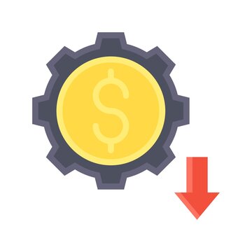 economic recession related dollar or penni sign with gear or setting vectors in flat style,