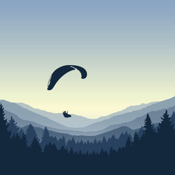 Paragliding Adventure Blue Mountain View Vector Illustration EPS10