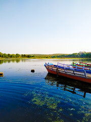 Long - tail boat transported tourists in the river