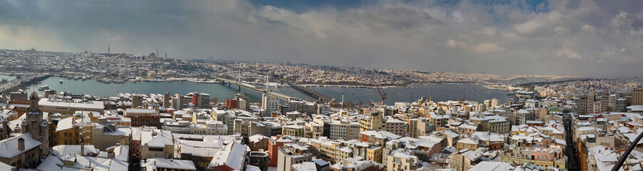Panorama of Istanbul and Golden Horn in winter