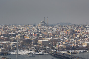 View of Istanbul and Golden Horn in winter, Turkey.