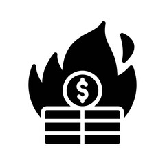economic recession related dollars penni with fire vectors in solid design,
