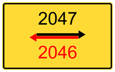 2047,2046 new year. 2047,2046 new year on a yellow road billboard.